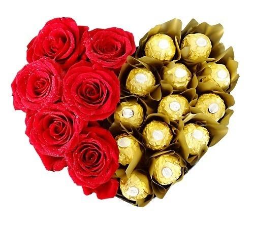 6 Red Roses and 16 pcs of Ferrero Rocher Heart Shaped arrangement product496